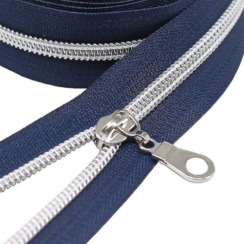 Silver Metallic Nylon Coil Zippers By The Yard Bulk Coil Zipper Roll 10 Yards With 25pcs Pulls For Diy Sewing Craft Bags (Navy Blue)-Yvan