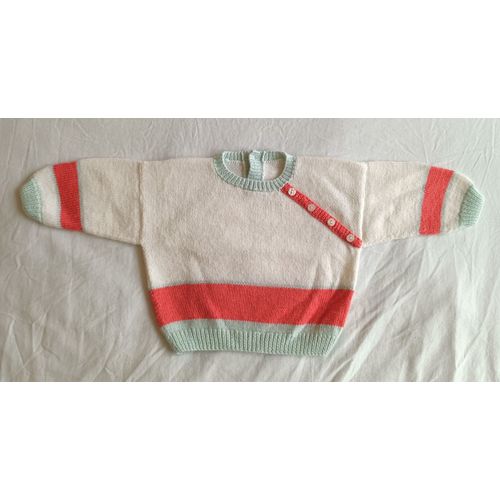 Pull Multicolore. Boutons Blancs Nacres. Fait Main. Laine. Taille 12 Mois