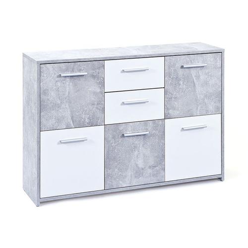 Paris Prix - Commode Design 5 Portes "Miller" Gris & Blanc