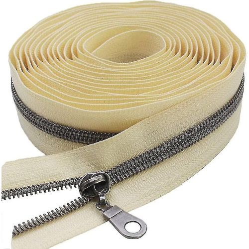 Gunmetal Metallic Nylon Coil Zippers By The Yard Bulk Coil Zipper Roll 10 Yards With 25pcs Pulls For Diy Sewing Craft Bags (Beige)-Yvan