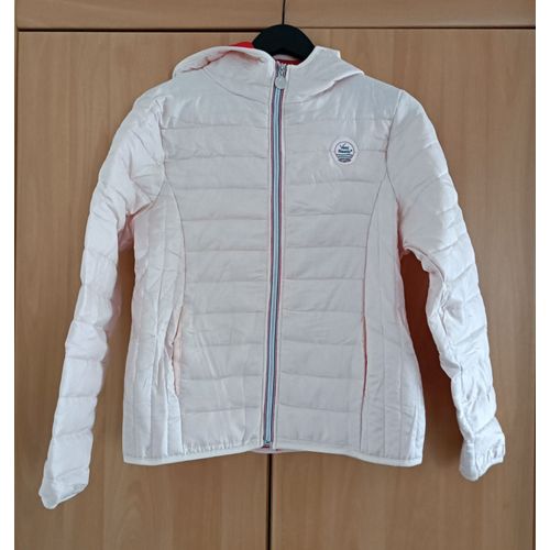 Veste Doudoune Legere Beige Rose A Capuche. Vent Nautic By Damart. Polyester. Taille 36 / 38