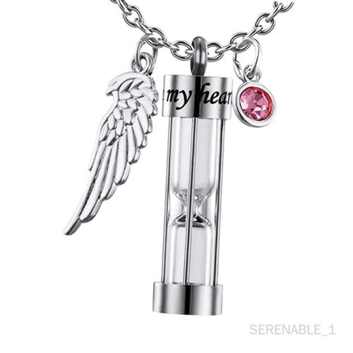 Collier Urne Crémation Sablier Aile D'ange Éternel Intemporel Sablier Porte-Bijoux Souvenir En Acier Inoxydable Pour Papa - Argent