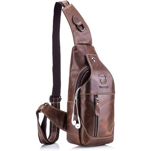 Sac Poitrine Homme Cuir Veritable BULLCAPTAIN Sacoche Bandoulière Sac à dos MARRON vintage