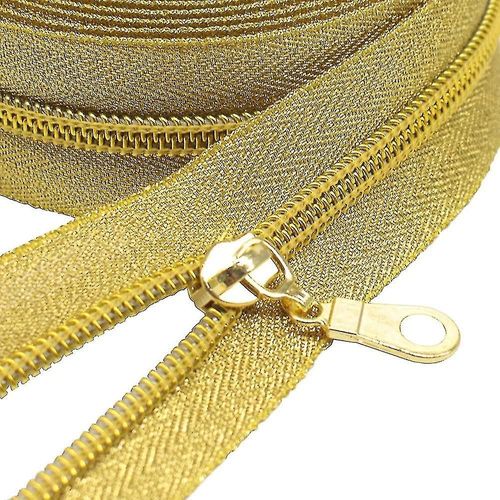 Gold Metallic Nylon Coil Zippers By The Yard Bulk Coil Zipper Roll 10 Yards With 25pcs Pulls For Diy Sewing Craft Bags (Goldtape)-Yvan