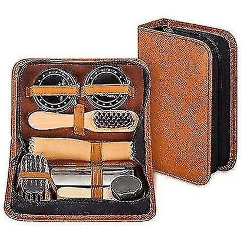 Kit De Cirage De Chaussures Avec Élégant Étui En Cuir Pu, Kit De Cirage De Chaussures De Voyage 7 Pièces