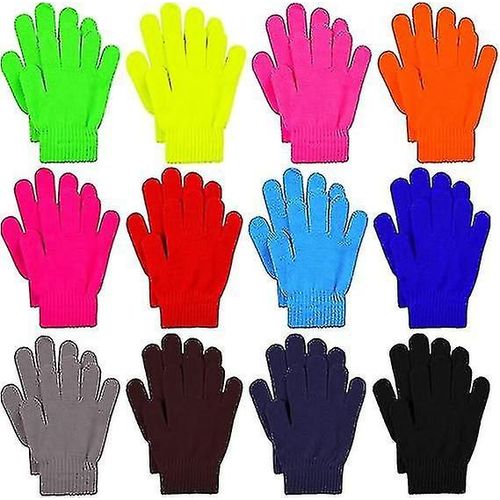 12 Pairs Kid'S Winter Magic Gloves Children Stretchy Warm Magic Gloves Boys Or Girls Knit Gloves-Xt
