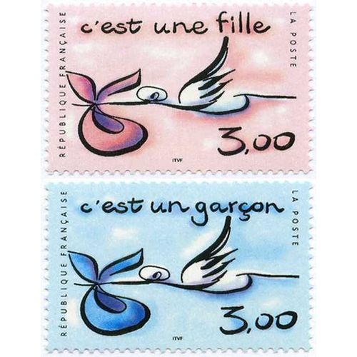 France 1999, Très Belle Paire Timbres Neuf** Luxe De Naissance, Yvert 3231 "C'est Une Fille" Et 3232 "C'est Un Garçon".