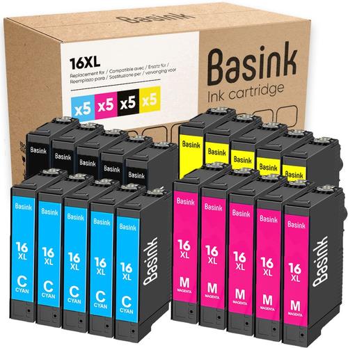 Basink Cartouche d'encre Compatible avec EPSON 16XL Pack 20 pour WF2510 WF2760 WF2630 WF2750 WF2650 WF2660 WF2540 WF2530 WF2520 WF2010 WF2760