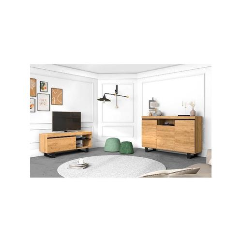 Skraut Home - Set Naturale Salle À Manger, Meuble Auxilier, Buffet-Meuble Tv 120cm Chêne Noir Nordique