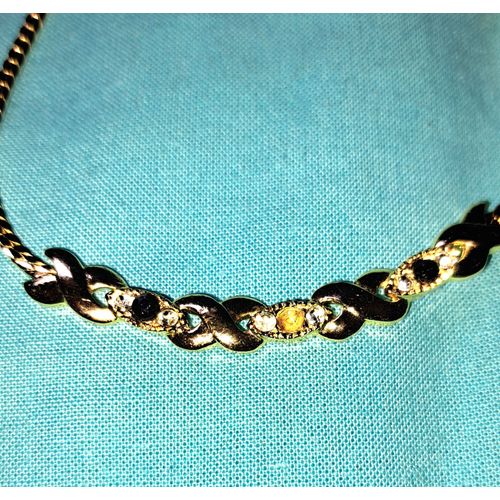 Collier Or Chaîne Baroque Diamant Obsidienne Citrine Bijoux Princesse Femme 46 Cm -