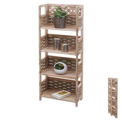 Étagère Hwc-K86, Étagère Sur Pied, Pliable 4 Étagères, Bois 110cm   Brun, Tressage Brun