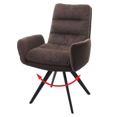 Chaise De Salle À Manger Hwc-G66 Pivotante Auto-Position Tissu/Textile   Brun-Brun Foncé, Avec Accoudoirs