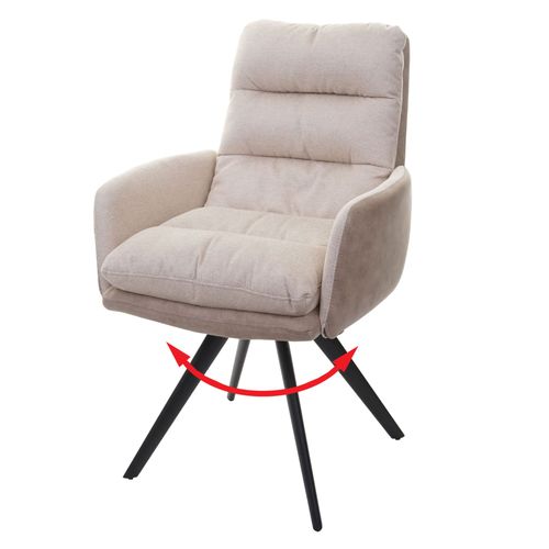 Chaise De Salle À Manger Hwc-G66 Pivotante Auto-Position Tissu/Textile   Crème, Avec Accoudoirs