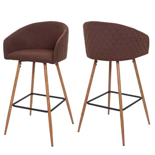 Lot De 2 Tabourets De Bar Hwc-D7 Métal Imitation Bois   Tissu/Textile, Marron