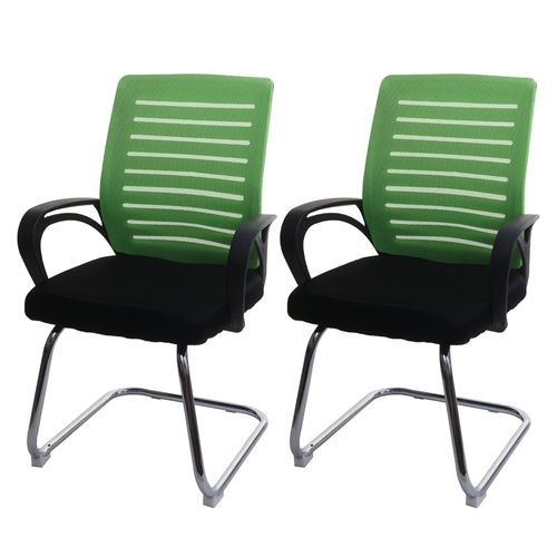 Lot De 2 Chaises De Conférence Hwc-K51 Piétement Luge, Charge Max. 150 Kg Tissu/Textile   Vert