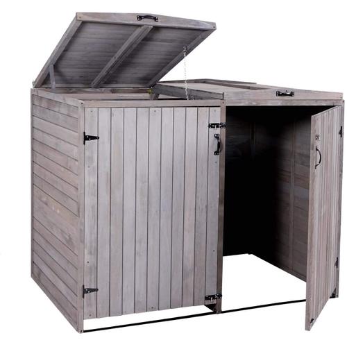 Abri De Poubelles Extérieur Conteneurs À Ordures Jusqu'à 4 Bacs 126x158x98 Cm En Bois Certifié Fsc Gris Anthracite 04_0005611