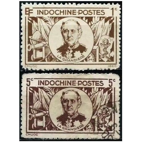 Indochine (Actuel Vietnam), Colonie Française 1943 / 45, Série Officiers De Marine, Beaux Timbres Yvert 263 Et 264, Pierre De La Grandière, Neufs**/ Oblitéré.