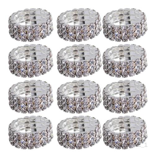 12pcs Triple Rangée Strass Mariage De Anneau Élastique Extensible - Blanc