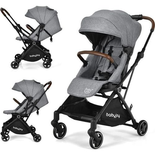 Costway Poussette 2 En 1 Bébé 0-3 Ans Siège Rotatif Pliage À Une Main Auvent Repose-Pieds Réglables Inclinable Multi-Positions Gris