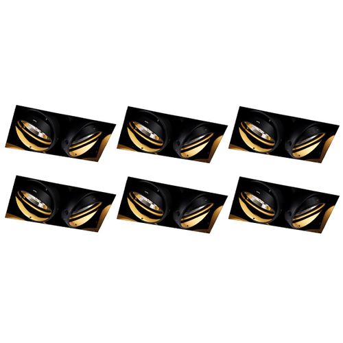 Qazqa Moderne Set Van 6 Inbouwspots Zwart Gu10 Ar111 Trimless 2-Lichts - Oneon Acier Noir Rectangulaire / Luminaire / Lumiere / Éclairage / Intérieur / Salon / Cuisine Max. X Watt