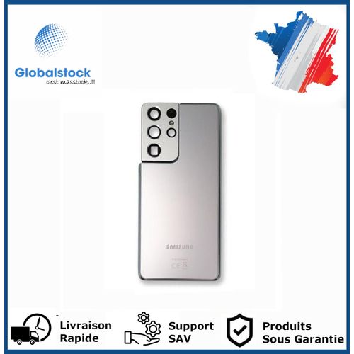 Vitre Arrière Pour Samsung Galaxy S21 Ultra Argent Logo + Ce