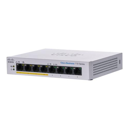 Cisco Business 110 Series 110-8PP-D - Commutateur - non géré - 4 x 10/100/1000 (PoE) + 4 x 10/100/1000 - de bureau, Montable sur rack, fixation murale - PoE (32 W) - Tension CC