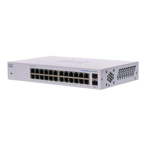 Cisco Business 110 Series 110-24T - Commutateur - non géré - 24 x 10/100/1000 + 2 x SFP Gigabit combiné - de bureau, Montable sur rack, fixation murale