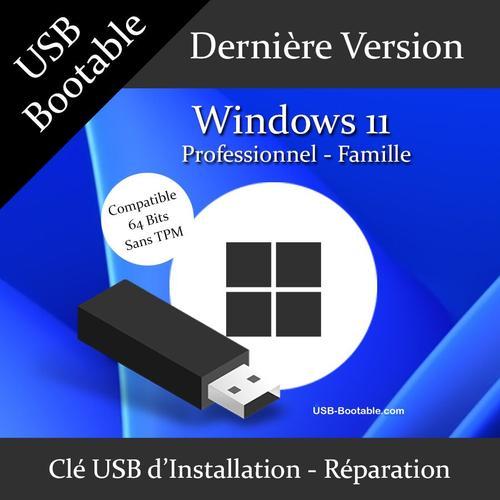 Clé USB Bootable Windows 11 PRO/Famille sans TPM + Guide PDF d'utilisation - Installation/Réparation/Mise à niveau - Compatible PC sans puce TPM 2.0 - Dernière version officielle - USB 2.0 / 3.0