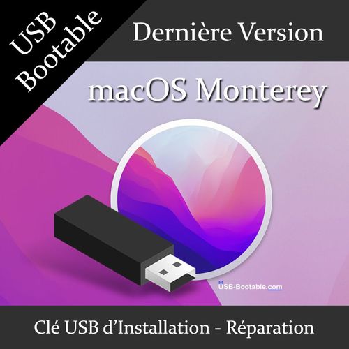 Clé USB Bootable macOS Monterey + Guide PDF d'utilisation - Installation/Réparation/Mise à niveau - Compatible MacBook/Mac/iMac/Pro/Air/mini - Dernière version officielle - USB 2.0 / 3.0