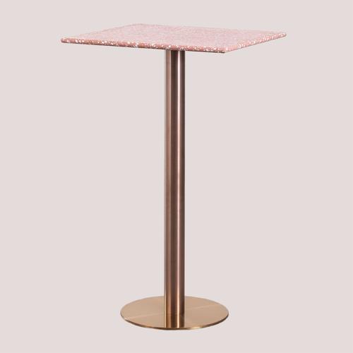 Table Haute De Bar Carrée En Terrazzo (60x60 Cm) Malibu Or Rose
