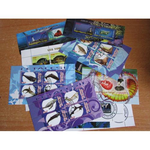 Lot 12 Blocs De 50 Timbres Vie Maritime Cétacés Tortues Faunes Marines Phares Mollusques Fonds Marins