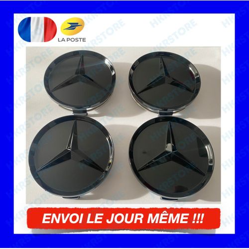 4x Cache Moyeu Centre De Roue Pour Mercedes Logo Noir Emblème Jante Insigne 75mm
