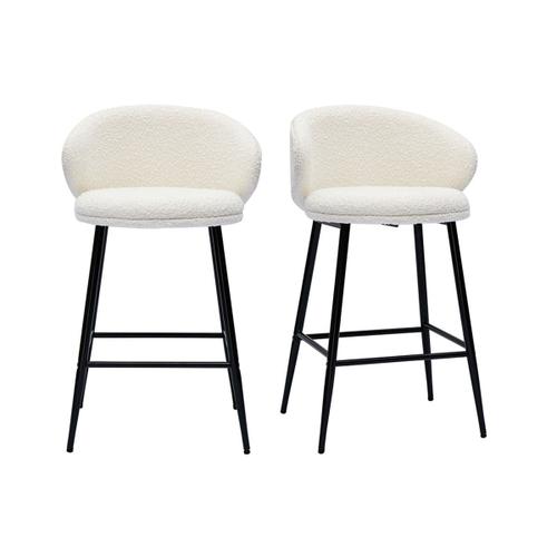 Tabourets De Bar Design En Tissu Effet Laine Bouclée Et Métal Noir (Lot De 2) Rosalie