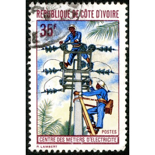 Timbre Oblitéré République De Côte D'ivoire, Postes, Centre Des Métiers D'électricité, 35 F