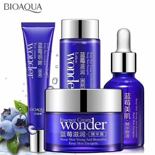 Bioréveiller A-Lot De 4 Pièces De Crème Hydratante Pour Le Visage, À La Myrtille, Soin Pour La Peau, Essence Liquide, Toner, Crème Pour Les Yeux, Ensemble Blanchissant Et Hydratant 