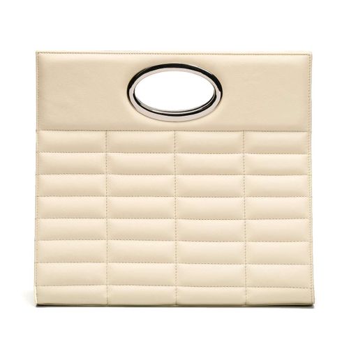 Vanille urbaine, Sac en cuir avec poignée et finitions cousues KELLY Vanille, Crème
