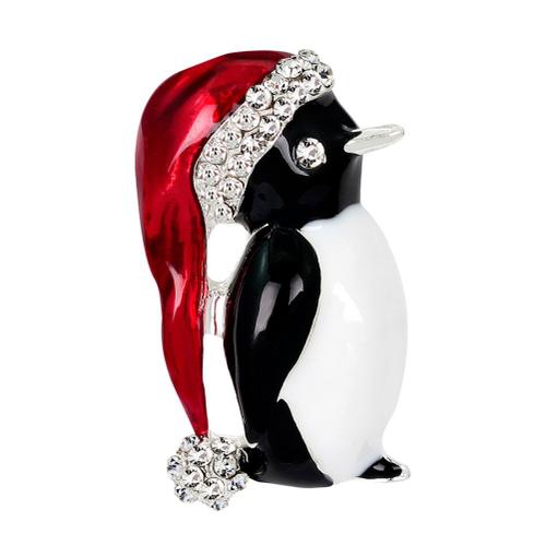 Jolie Broche De Pingouin Avec Boule De Strass En Émail, Chapeau Rouge, Cadeaux De Noël Et Nouvel An