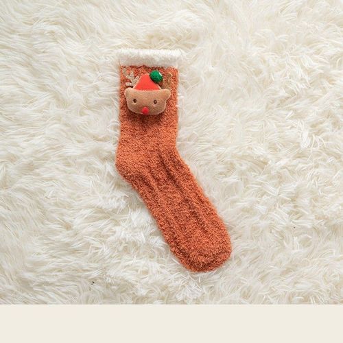 Chaussettes Molletonnées De Corail Pour Femmes, Épaisses, Mignonnes, Mi-Tubes, Chaussons De Noël, Pour La Maison, Cadeau Doux