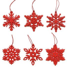 Pendentifs De Noël En Bois, Flocons De Neige Blancs Et Rouges, Ornements Pour Arbre De Noël, Décorations De Fête, Cadeau Pour Enfants, Diy, 6 Pièces