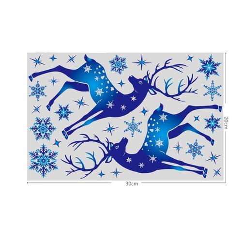 Autocollant Statique Pour Fenêtre De Noël, Flocon De Neige, Wapiti Bleu, Décoration Pour La Maison, Nouvel An, Diy Bricolage