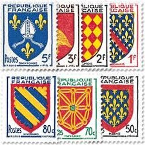 Armoiries De Provinces (7) : Maine, Navarre, Nivernais, Bourdonnais, Angoûmois, Aunis, Saintonge Série Complète Année 1954 N° 999 1000 1001 1002 1003 1004 1005 Yvert Et Tellier Luxe