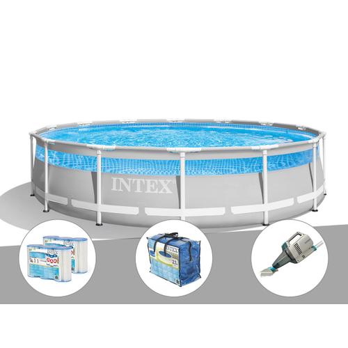 Kit piscine tubulaire Intex Prism Frame Clearview ronde 4,27 x 1,07 m + 6 cartouches de filtration + Bâche à bulles + Aspirateur