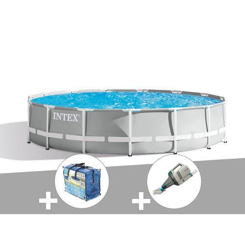 Kit piscine tubulaire Intex Prism Frame ronde 4,57 x 1,07 m + Bâche à bulles + Aspirateur