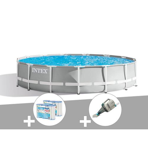 Kit piscine tubulaire Intex Prism Frame ronde 4,57 x 1,07 m + 6 cartouches de filtration + Aspirateur