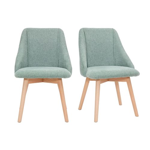 Chaises En Tissu Effet Velours Texturé Vert Céladon Et Bois Clair Massif (Lot De 2) Higgins