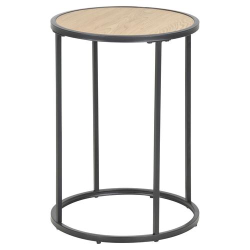 Table D'appoint Ou Bout De Canapé Rond En Mdf Et Métal Diam.40cm - Beige Et Noir