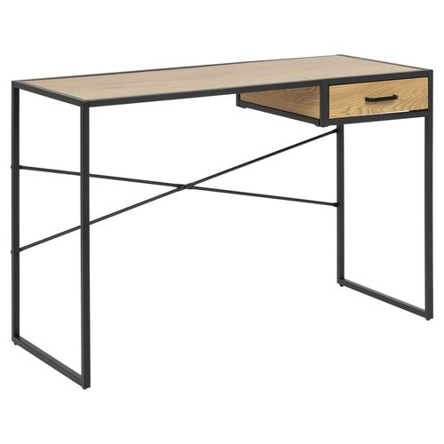 Bureau En Mdf Et Métal 1 Tiroir - L 110cm X L. 45cm X H. 75 Cm - Beige Et Noir