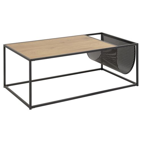 Table Basse Rectangulaire Avec Range Magazine En Mdf Et Métal - Beige Et Noir