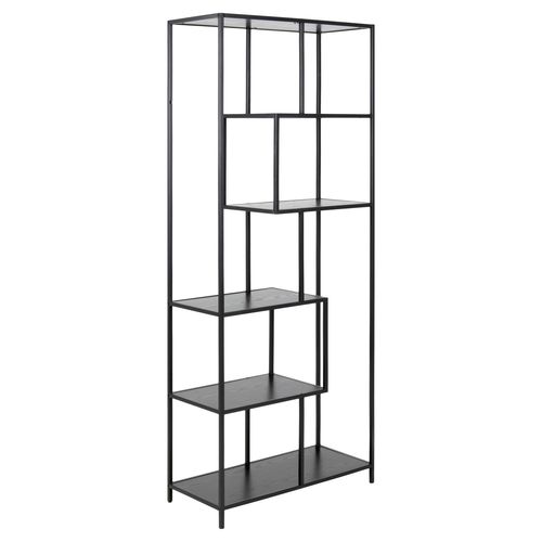Bibliothèque 5 Étagères Asymétriques En Mdf Et Métal - Noir