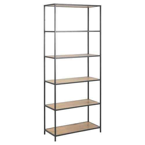Grande Bibliothèque Droite 5 Niveaux En Mdf Et Métal - Noir Et Beige